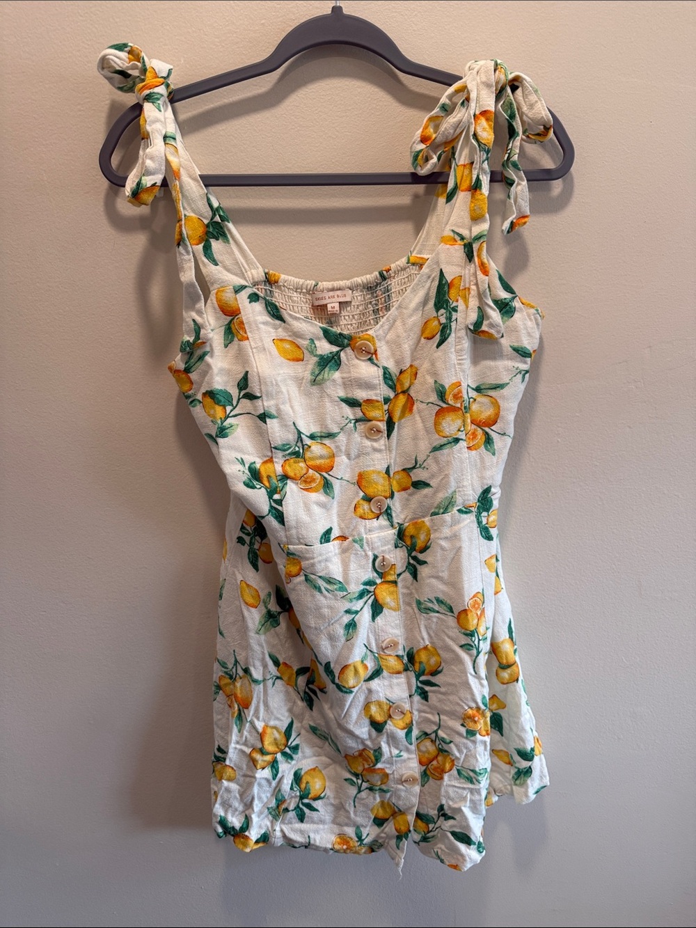 Women’s Lemon Print Tie-Shoulder Sundress - White & Yellow